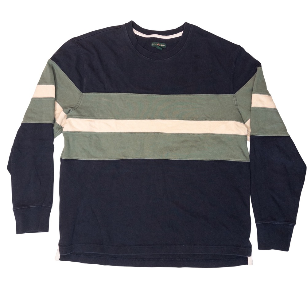 J. Crew Shirt Mens Large Navy Blue Green Striped Long Sleeve Oarsman